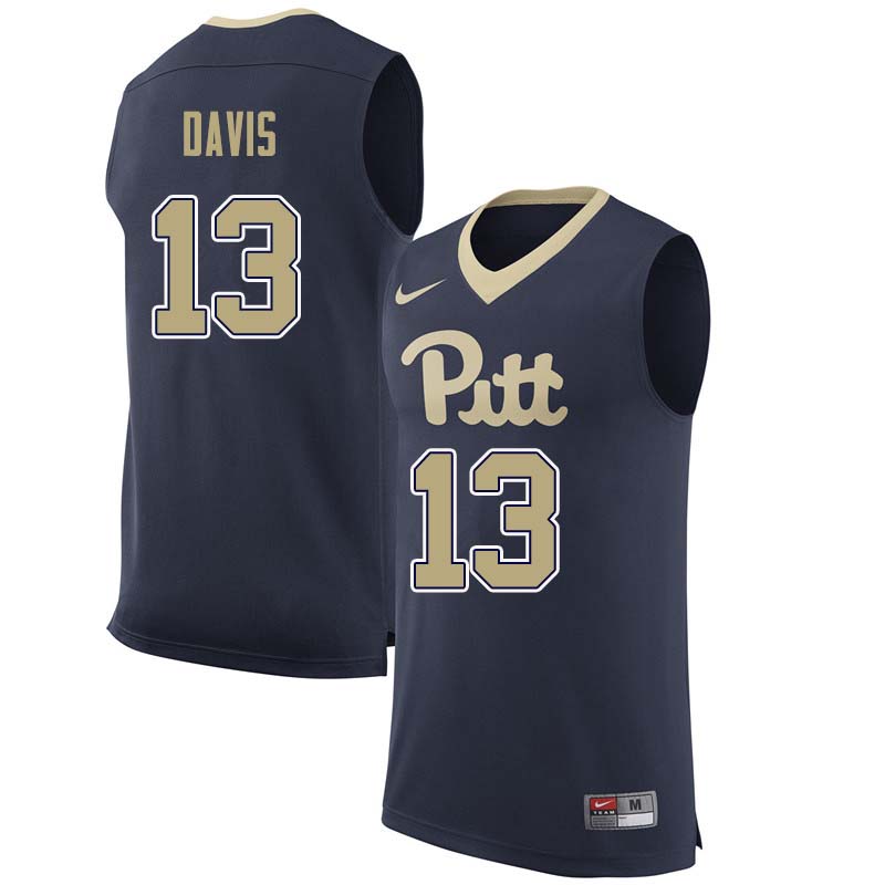 Men #13 Khameron Davis Pittsburgh Panthers College Basketball Jerseys Sale-Navy